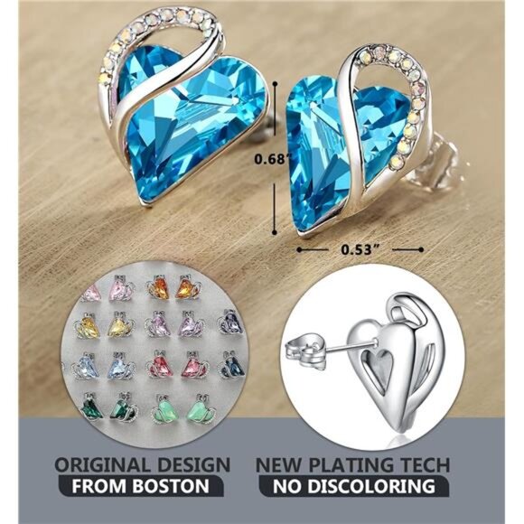 Leafael Infinity Love Heart Birthstone Crystal Stud Earrings for Women - Picture 3 of 7